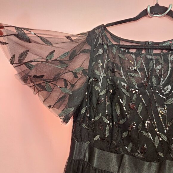 NWT Ever Pretty Black A-Line Tulle Sequin Flutter Sleeve Gown Long Formal Dress - Picture 5 of 11